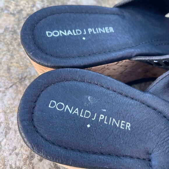 Donald J Pliner Savee Whipstitch Cork Wedge Sandal 9.5M Black Suede Y2K Chunky - Picture 5 of 11